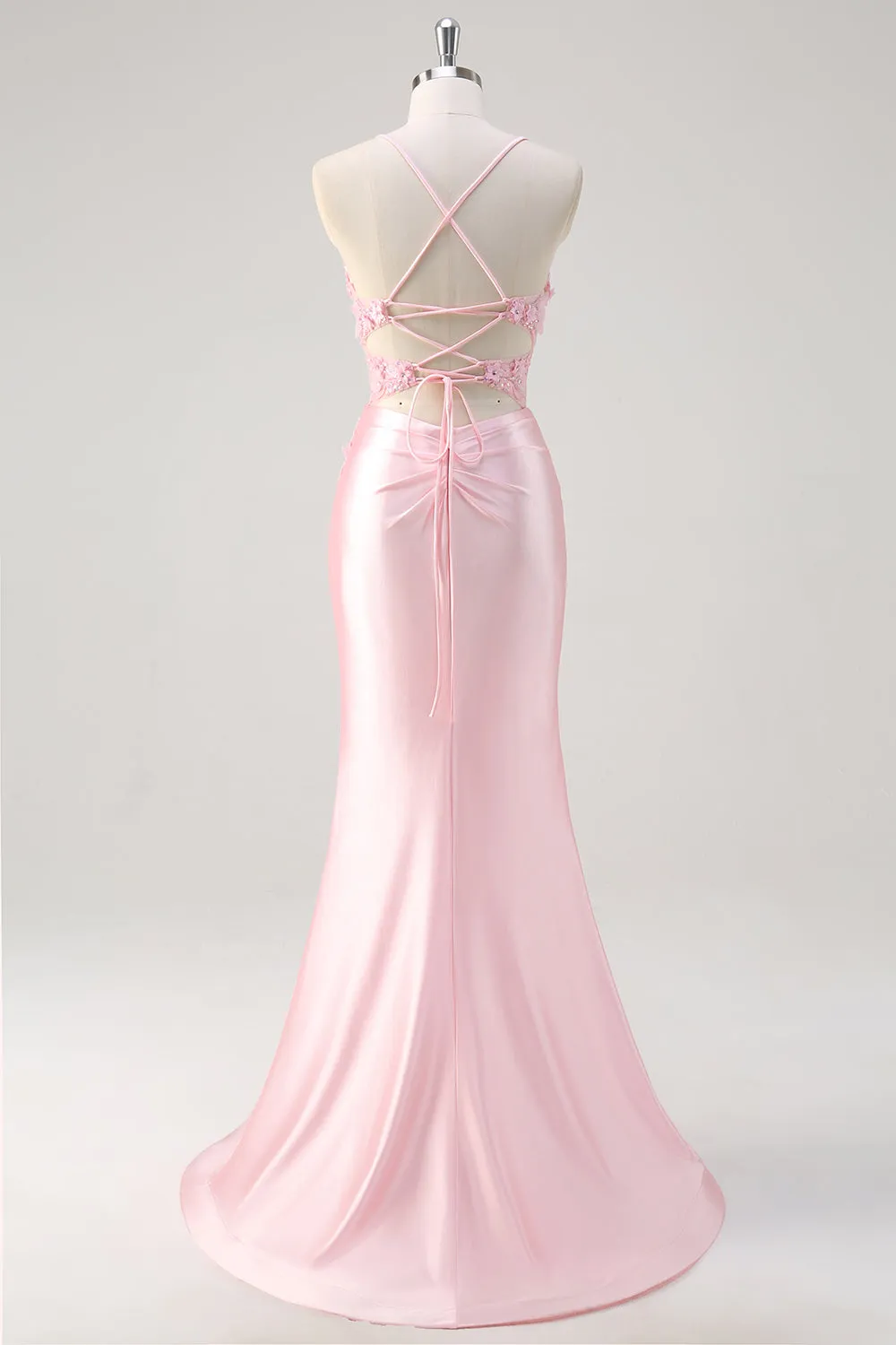 Pink Mermaid Spaghetti Straps Sheer Corset Floral Long Prom Dress with Slit sold by Zapaka product image thumbnail 2
