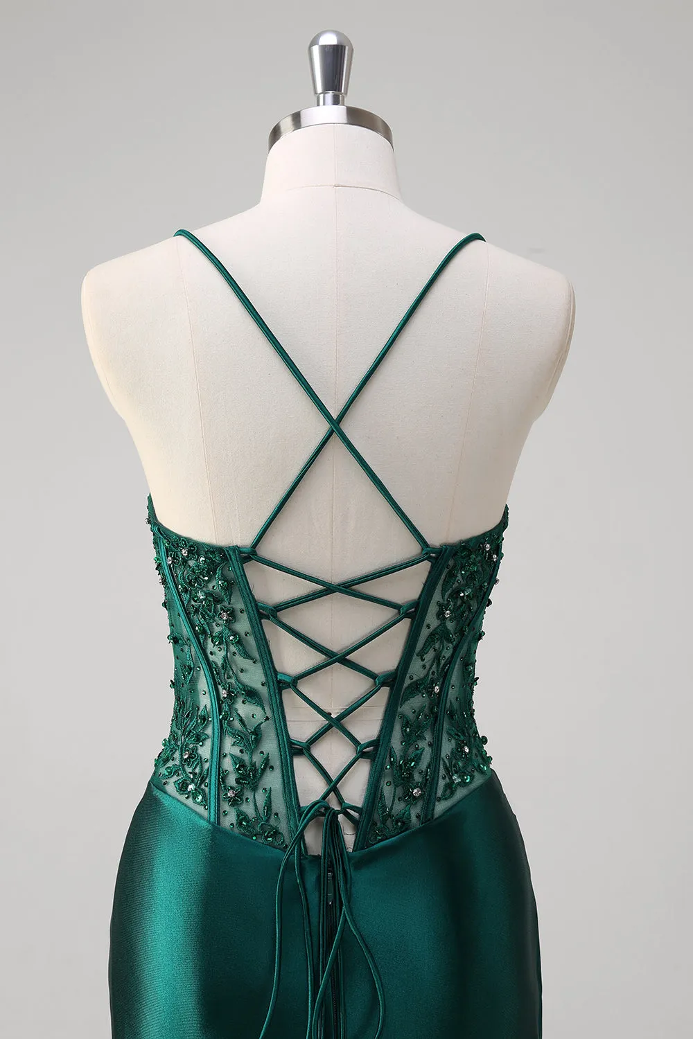 Dark Green Mermaid Pleated Sequin Corset Long Prom Dress With Lace Up Back sold by Zapaka product image thumbnail 5