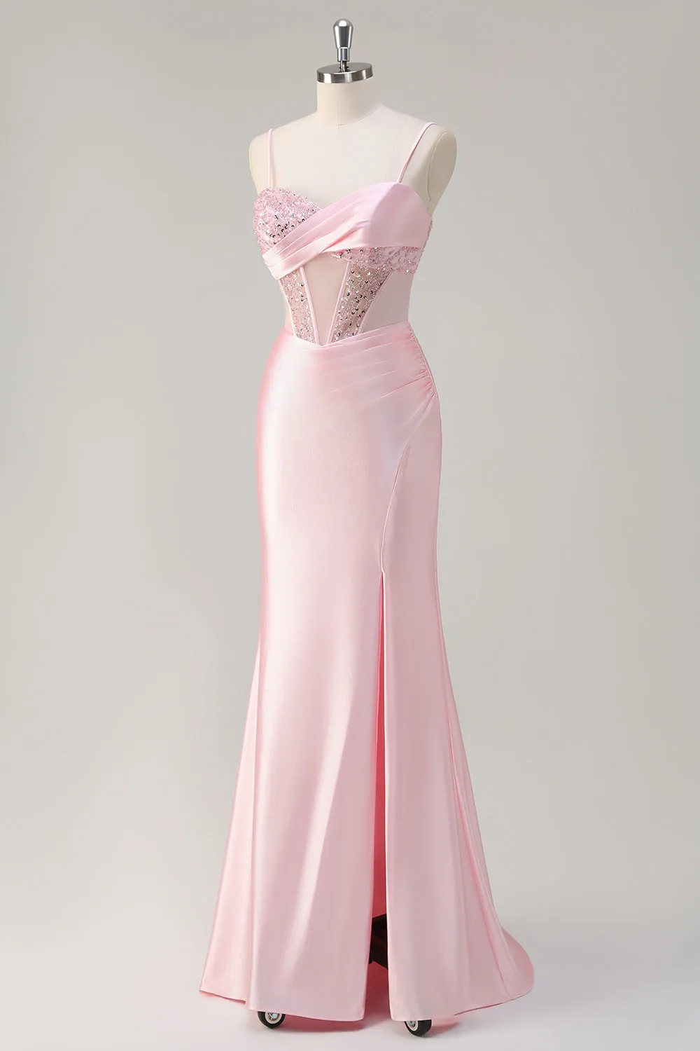Sparkly Mermaid Pink Long Sequin Prom Dress with Slit sold by Zapaka product image thumbnail 3