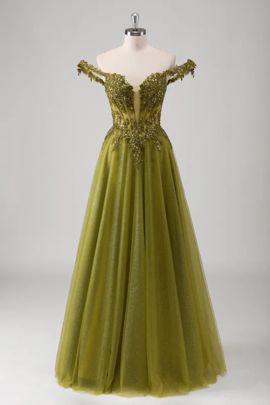 Olive A Line Off The Shoulder Corset Long Prom Dress sold by Zapaka