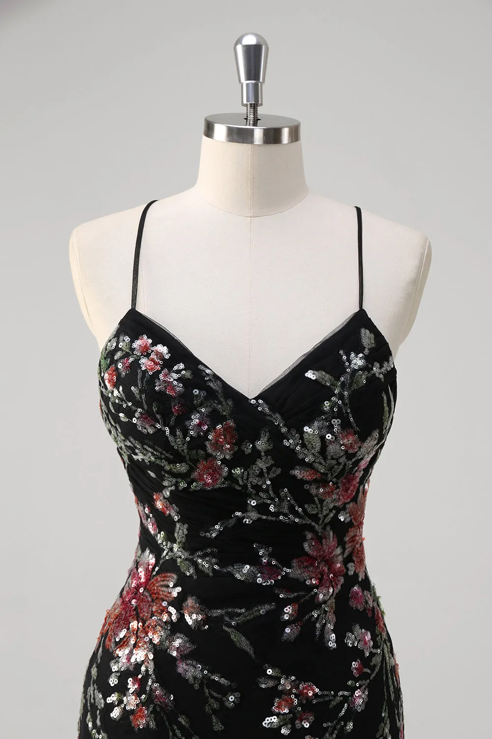 Black Mermaid Spaghetti Straps Appliqued Long Prom Dress With Sequins sold by Zapaka product image thumbnail 4