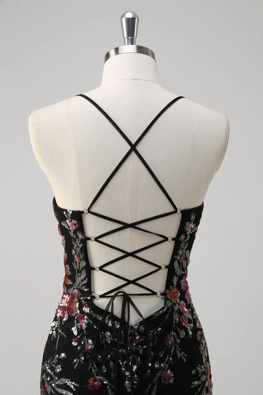 Black Mermaid Spaghetti Straps Appliqued Long Prom Dress With Sequins sold by Zapaka product image thumbnail 5