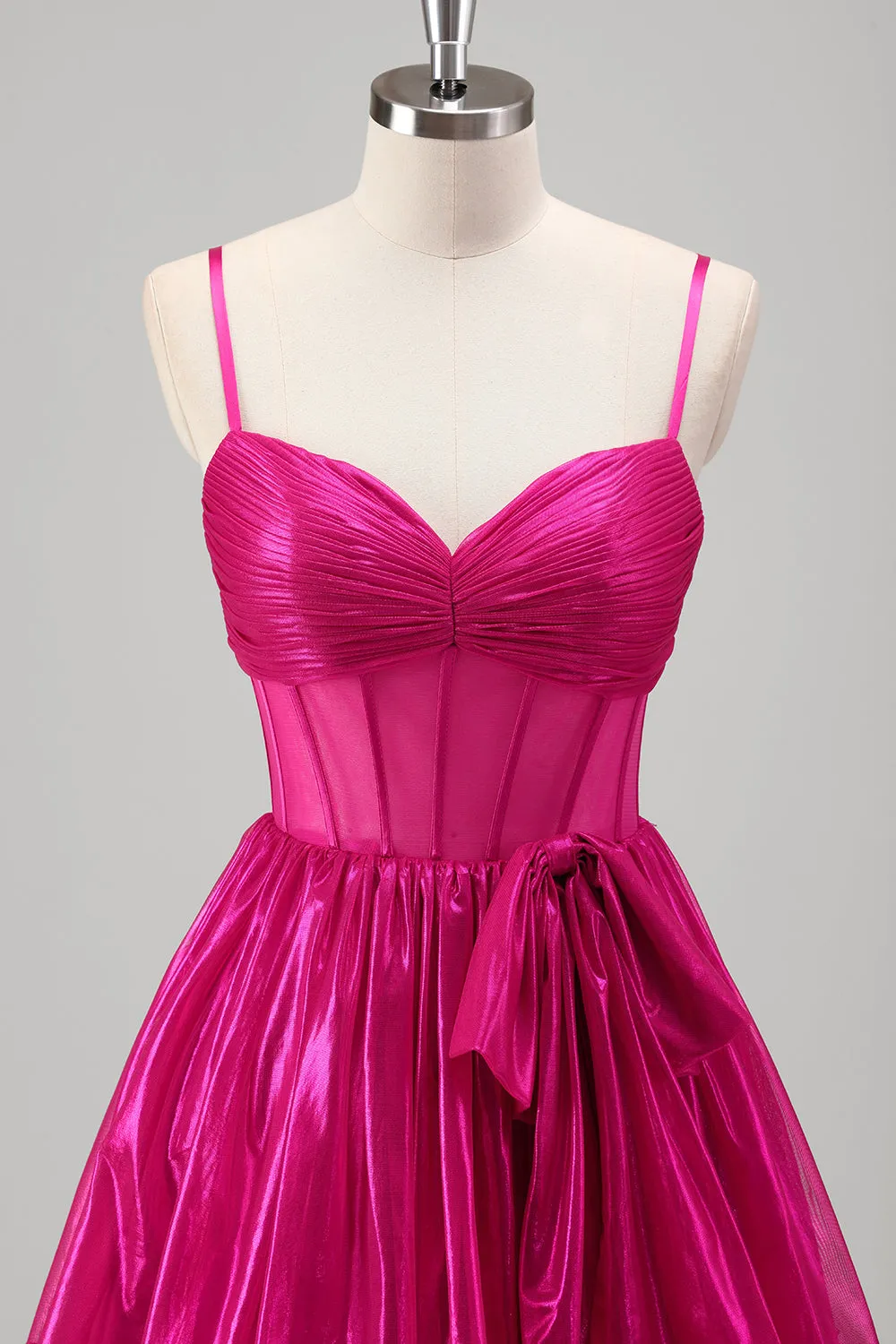 Sparkly A Line Fuchsia Corset Tiered Spaghetti Straps Metallic Prom Dress sold by Zapaka product image thumbnail 4