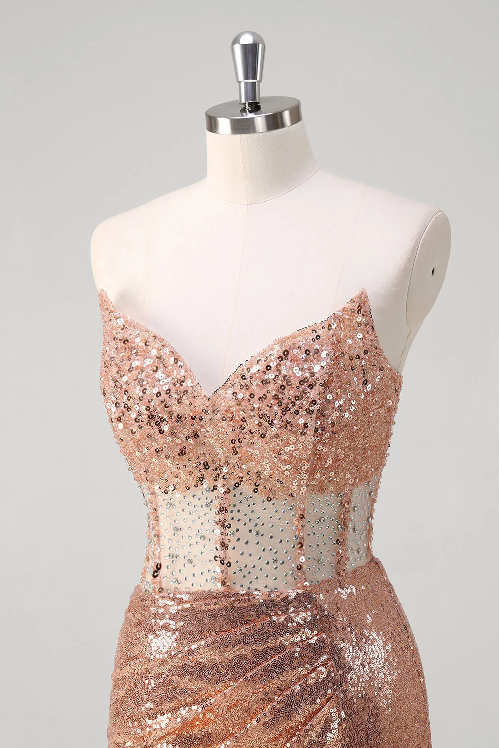 Sparkly Rose Golden Mermaid Corset Long Prom Dress With Sequins sold by Zapaka product image thumbnail 4