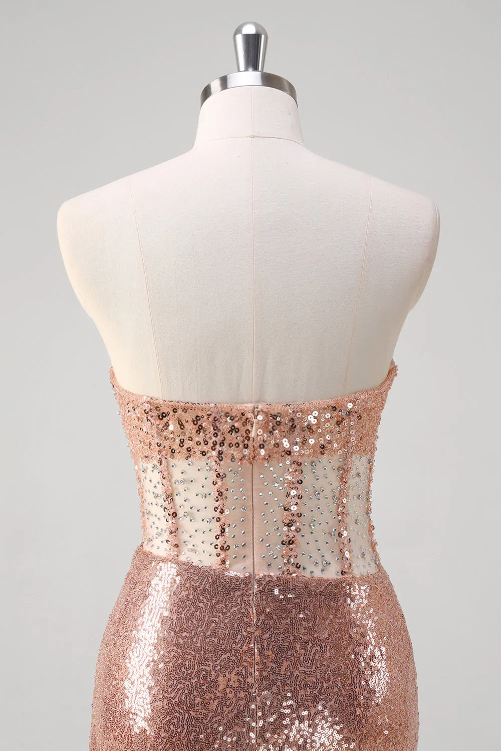 Sparkly Rose Golden Mermaid Corset Long Prom Dress With Sequins sold by Zapaka product image thumbnail 5