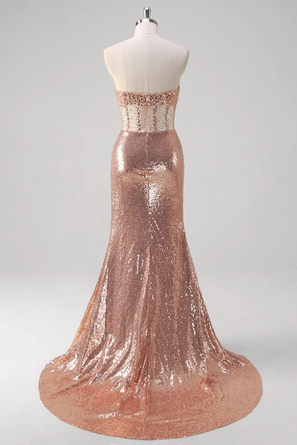 Sparkly Rose Golden Mermaid Corset Long Prom Dress With Sequins sold by Zapaka product image thumbnail 2