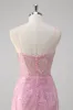 Pink Mermaid Spaghetti Straps Sequin Corset Long Prom Dress sold by Zapaka