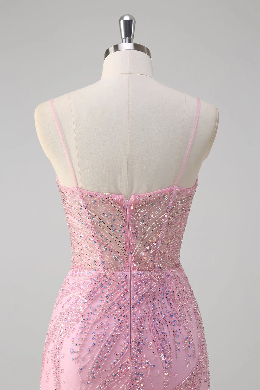 Pink Mermaid Spaghetti Straps Sequin Corset Long Prom Dress sold by Zapaka product image thumbnail 5