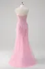Pink Mermaid Spaghetti Straps Sequin Corset Long Prom Dress sold by Zapaka