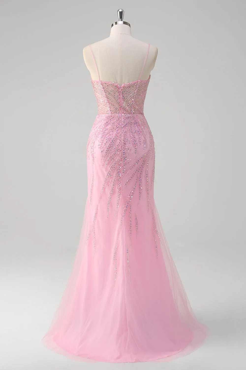 Pink Mermaid Spaghetti Straps Sequin Corset Long Prom Dress sold by Zapaka product image thumbnail 2
