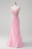 Pink Mermaid Spaghetti Straps Sequin Corset Long Prom Dress sold by Zapaka
