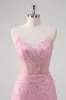 Pink Mermaid Spaghetti Straps Sequin Corset Long Prom Dress sold by Zapaka