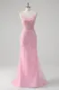 Pink Mermaid Spaghetti Straps Sequin Corset Long Prom Dress sold by Zapaka