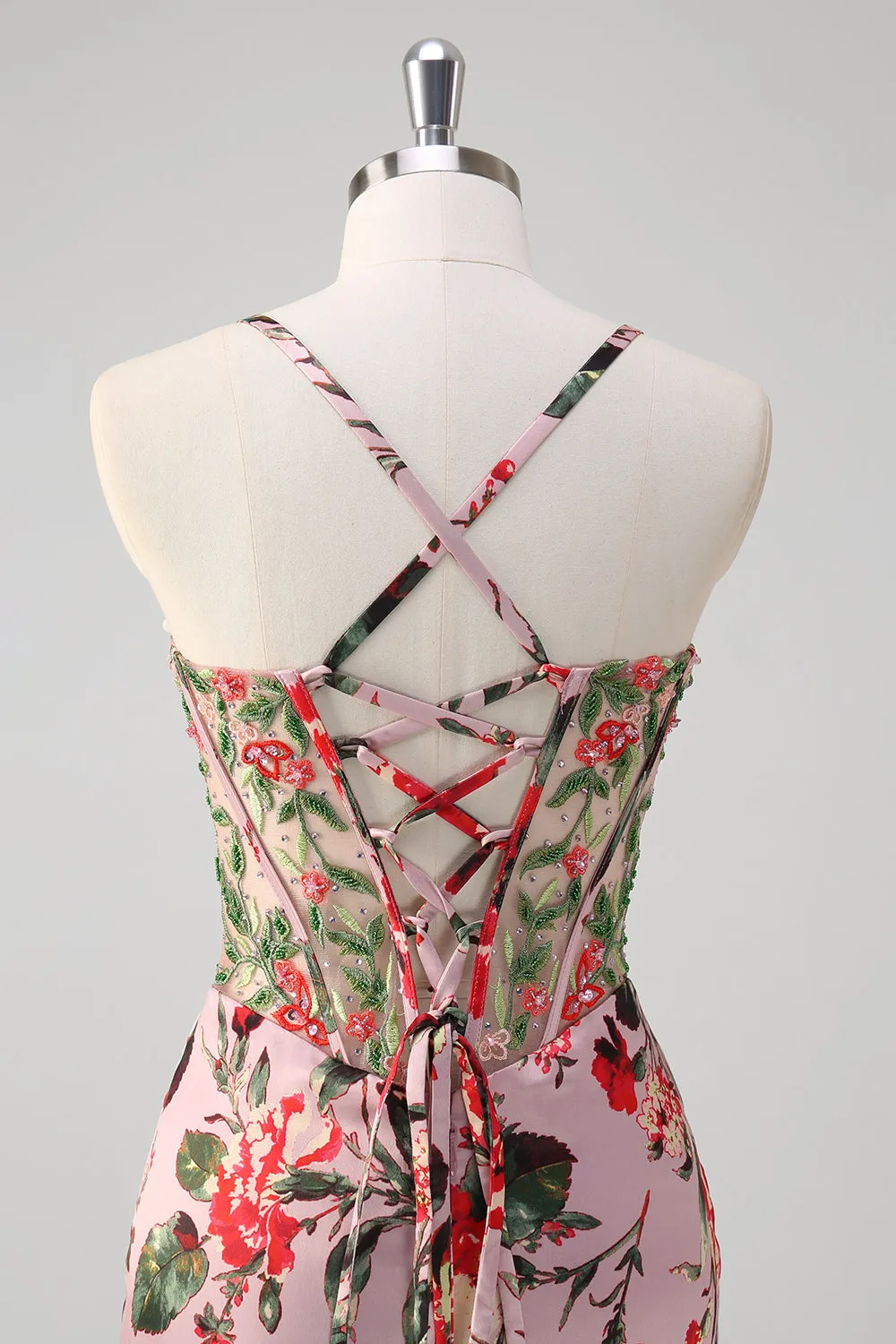 Blush Mermaid Spaghetti Straps Corset Floral Prom Dress sold by Zapaka product image thumbnail 5