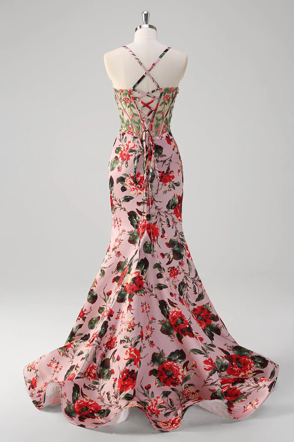 Blush Mermaid Spaghetti Straps Corset Floral Prom Dress sold by Zapaka product image thumbnail 2