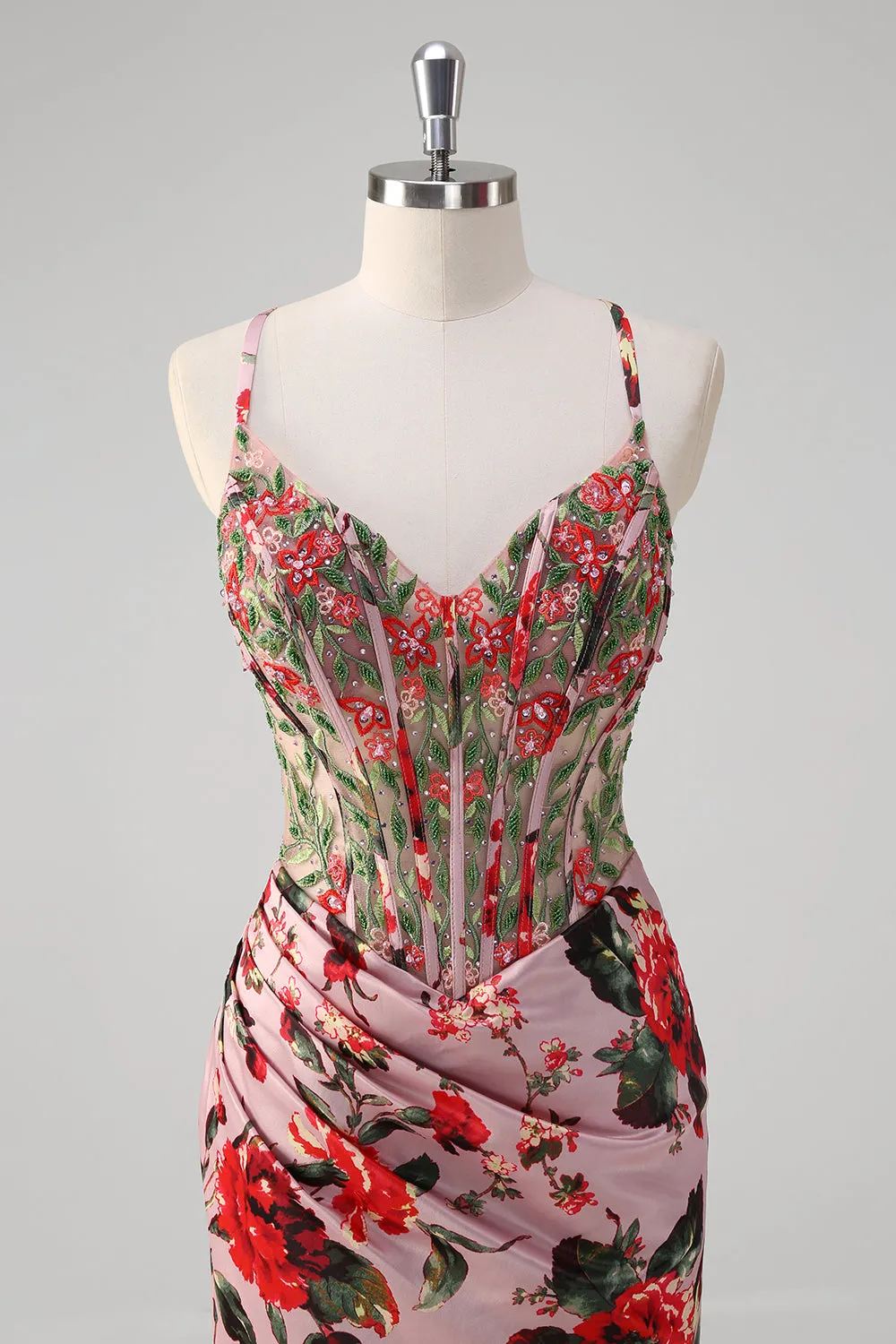 Blush Mermaid Spaghetti Straps Corset Floral Prom Dress sold by Zapaka product image thumbnail 4