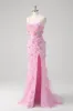 Pink Mermaid Spaghetti Straps Sequin Prom Dress With 3D Flowers sold by Zapaka