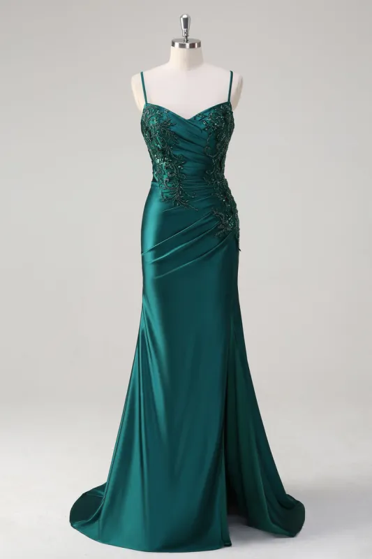 Sparkly Dark Green Mermaid Spaghetti Straps Prom Dress sold by Zapaka
