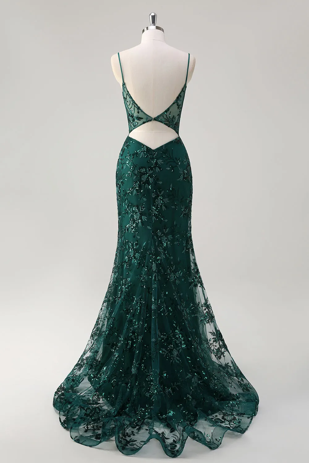 Sparkly Dark Green Mermaid Spaghetti Straps Corset Sequined Embroidery Tulle Long Prom Dress sold by Zapaka product image thumbnail 2