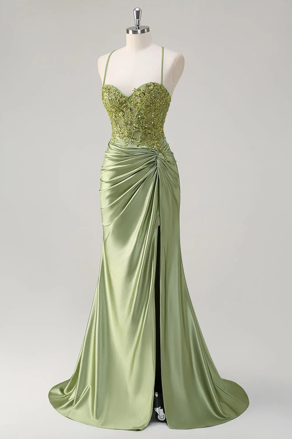 Sparkly Army Green Mermaid Corset Long Prom Dress with Slit sold by Zapaka product image thumbnail 3