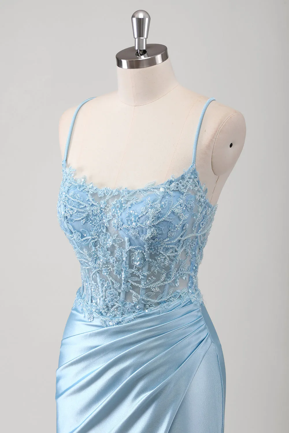 Blue Mermaid Corset Spaghetti Straps Appliqued Long Prom Dress sold by Zapaka product image thumbnail 5