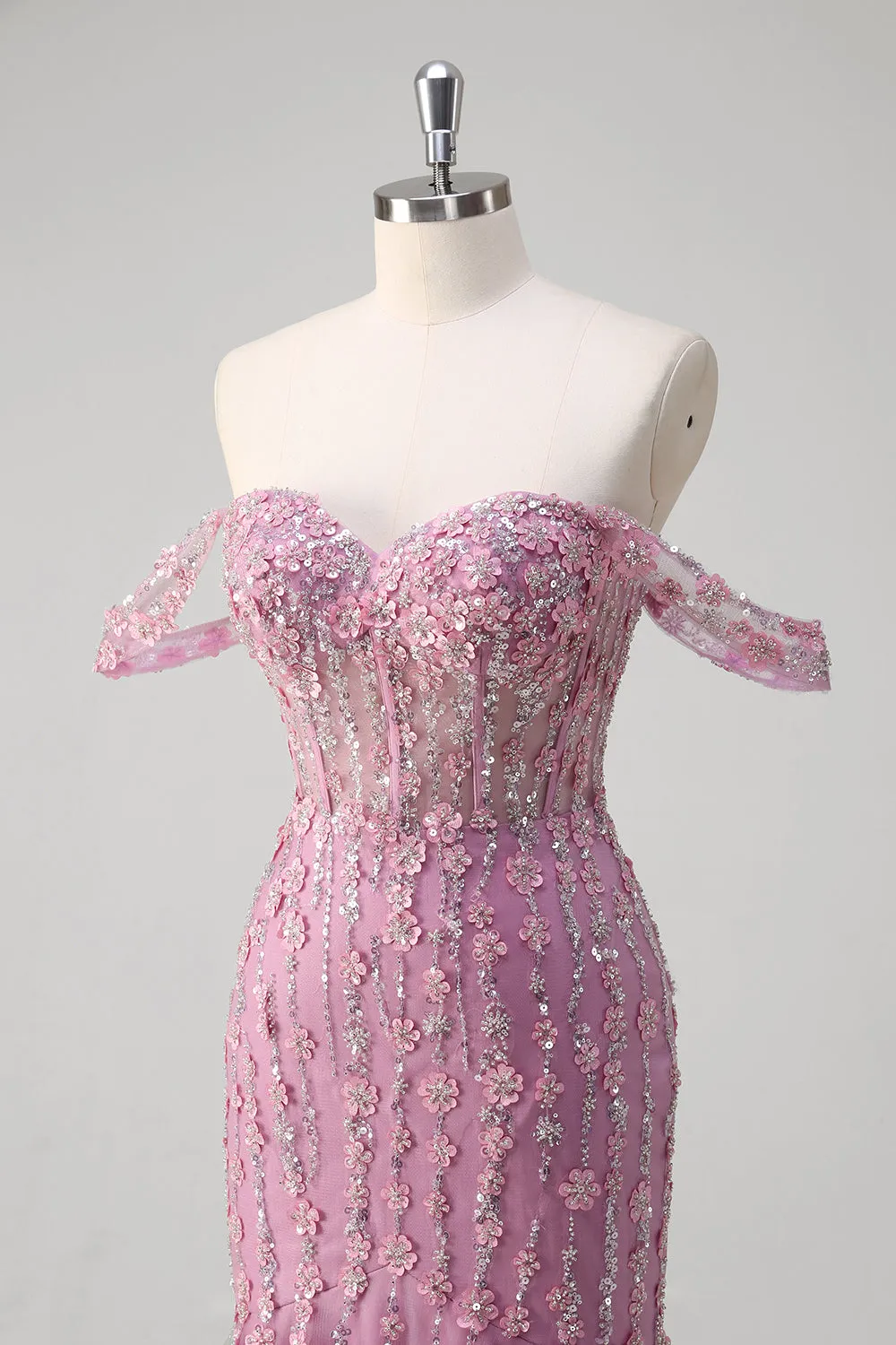 Grey Purple Mermaid Off The Shoulder Appliqued Corset Long Prom Dress With Tulle sold by Zapaka product image thumbnail 5