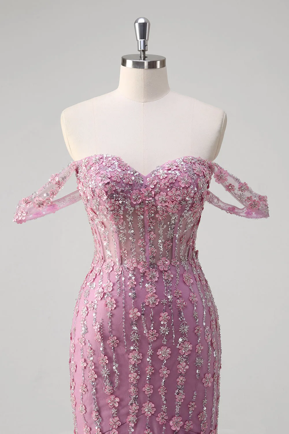 Grey Purple Mermaid Off The Shoulder Appliqued Corset Long Prom Dress With Tulle sold by Zapaka product image thumbnail 3