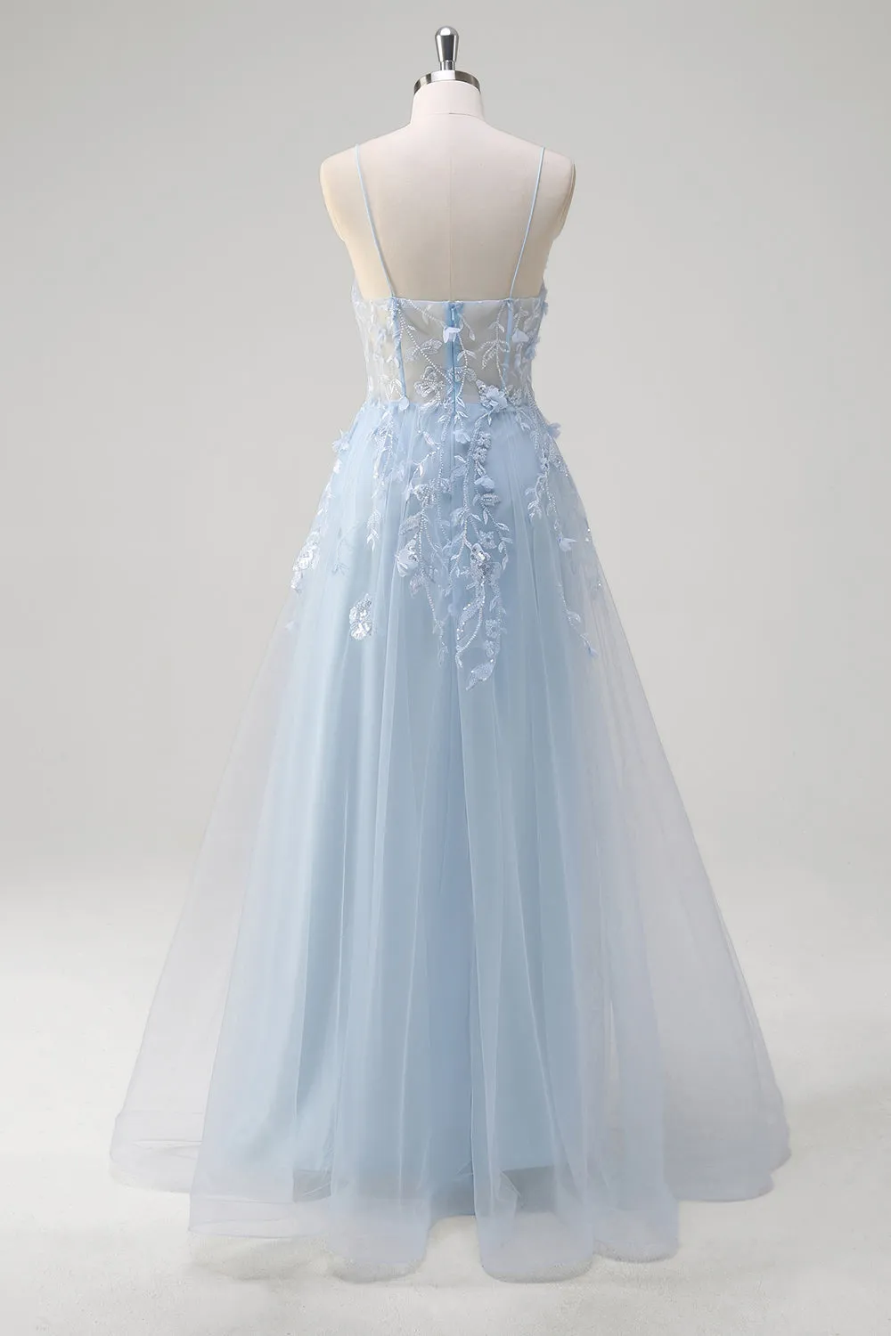 Blue A Line Spaghetti Straps Appliqued Corset Long Prom Dress With Tulle sold by Zapaka product image thumbnail 2