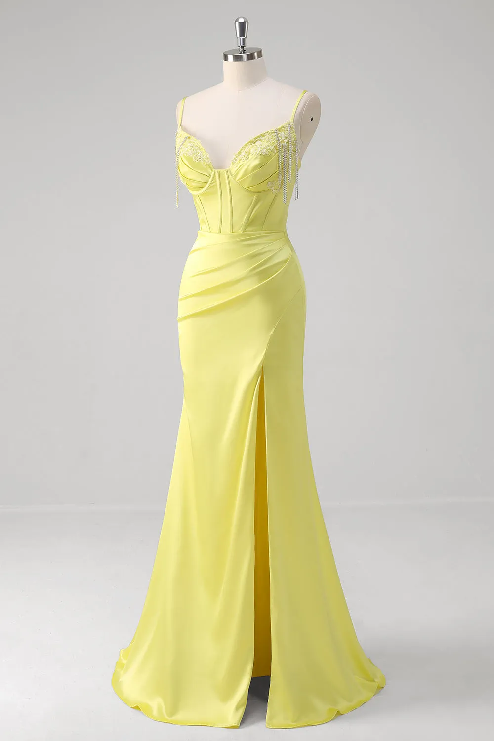 Yellow Mermaid Corset Spaghetti Straps Long Prom Dress With Slit sold by Zapaka product image thumbnail 3