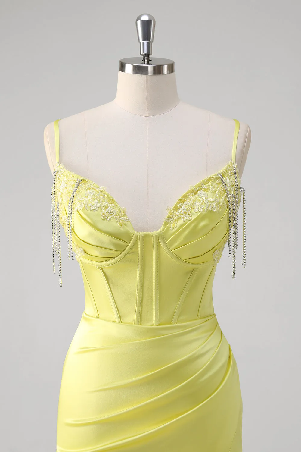 Yellow Mermaid Corset Spaghetti Straps Long Prom Dress With Slit sold by Zapaka product image thumbnail 4