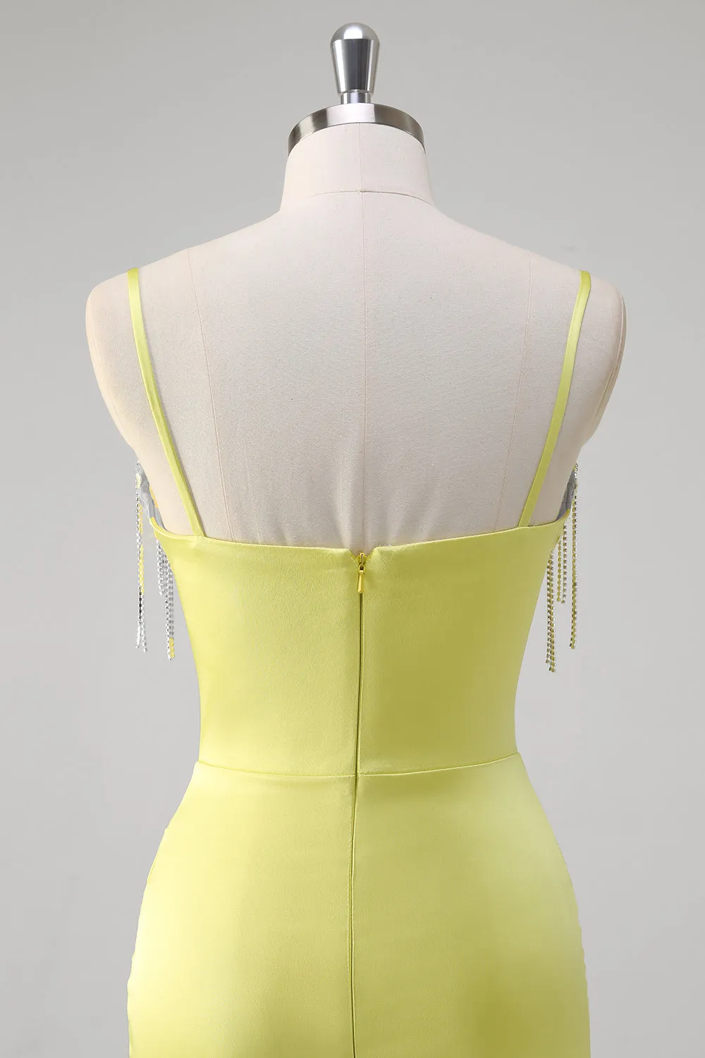 Yellow Mermaid Corset Spaghetti Straps Long Prom Dress With Slit sold by Zapaka product image thumbnail 5