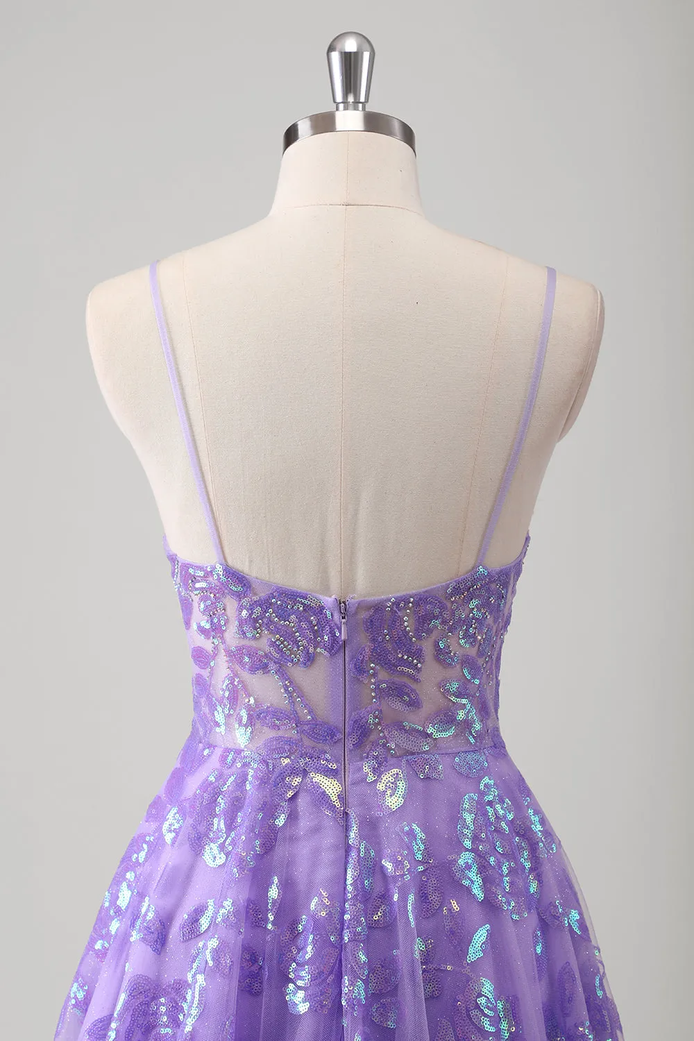 Purple A Line Spaghetti Straps Long Printed Prom Dress With Sequins sold by Zapaka product image thumbnail 5