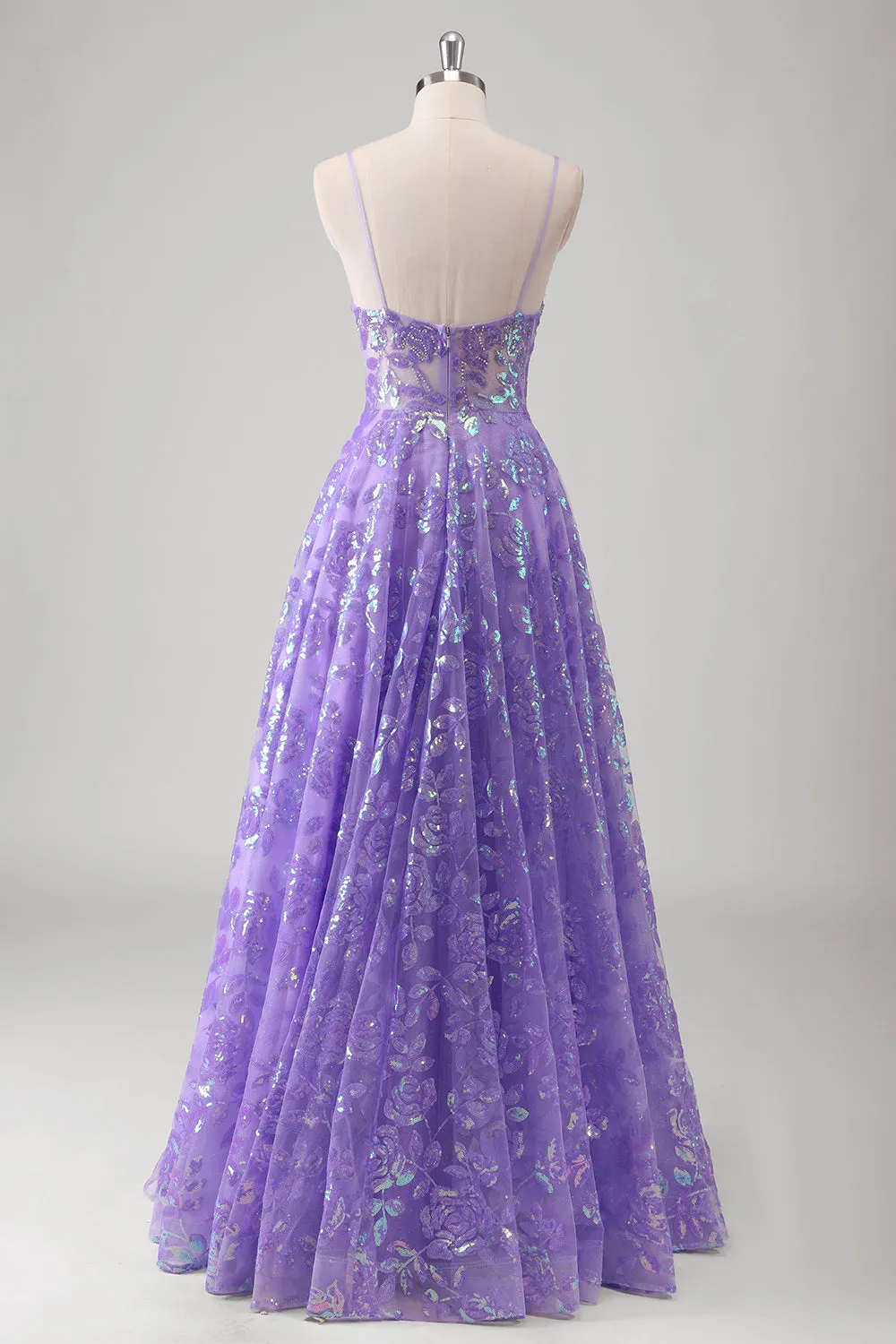Purple A Line Spaghetti Straps Long Printed Prom Dress With Sequins sold by Zapaka product image thumbnail 2