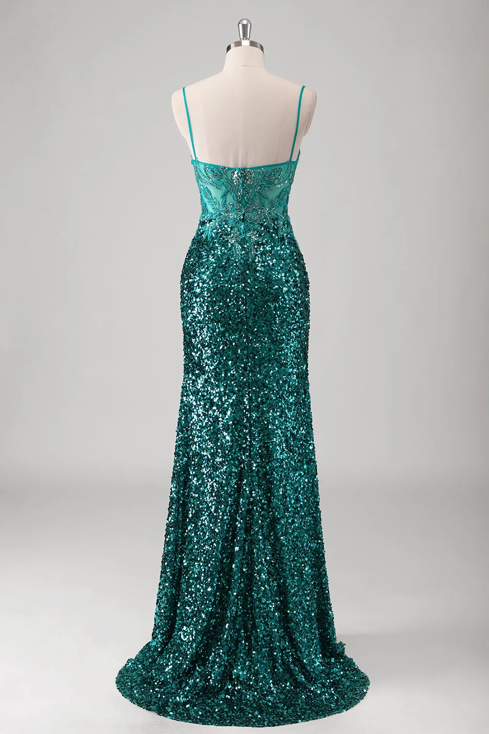 Peacock Green Mermaid Spaghetti Straps Long Prom Dress With Sequins sold by Zapaka product image thumbnail 2