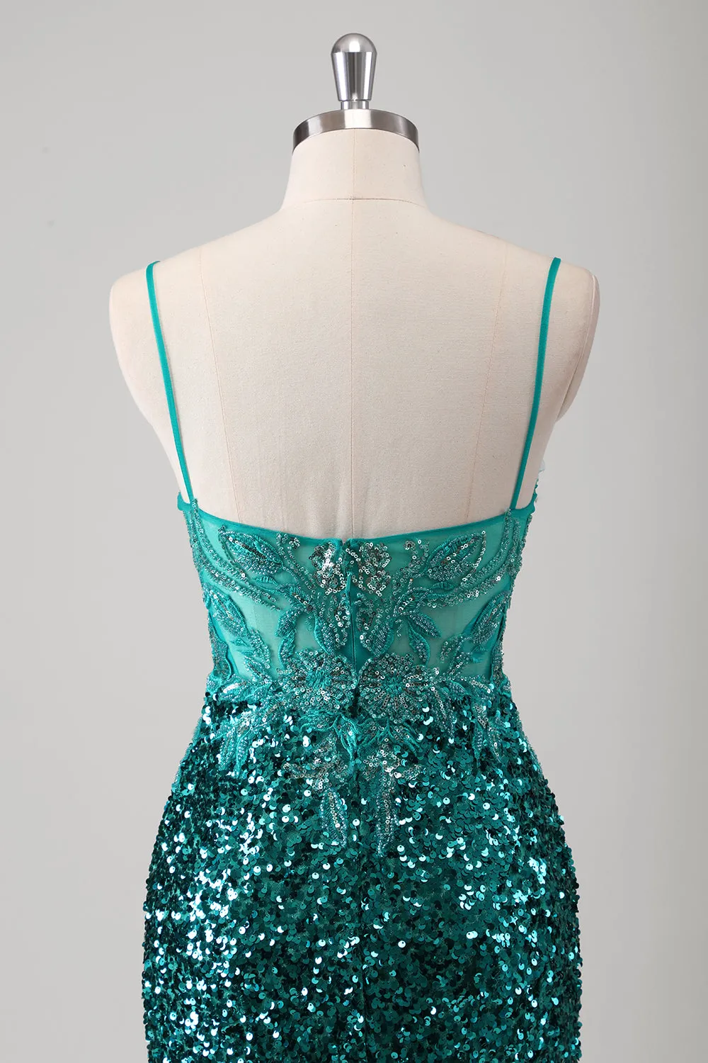Peacock Green Mermaid Spaghetti Straps Long Prom Dress With Sequins sold by Zapaka product image thumbnail 4