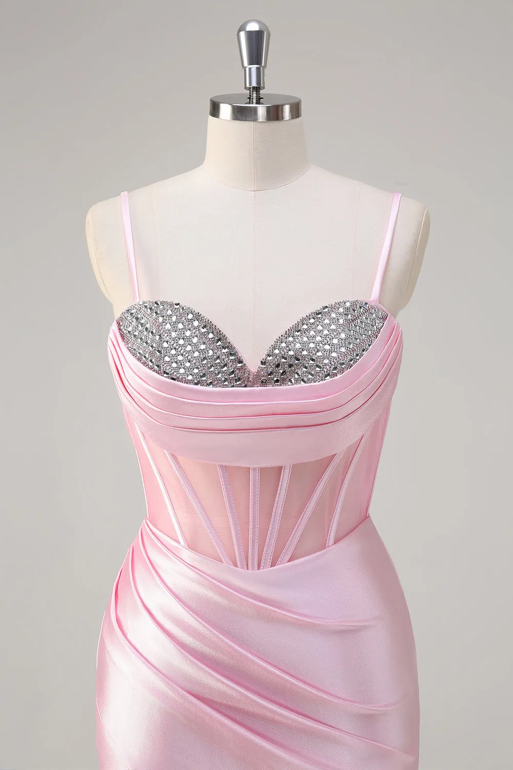 Pink Mermaid Spaghetti Straps Corset Prom Dress with Slit sold by Zapaka product image thumbnail 4