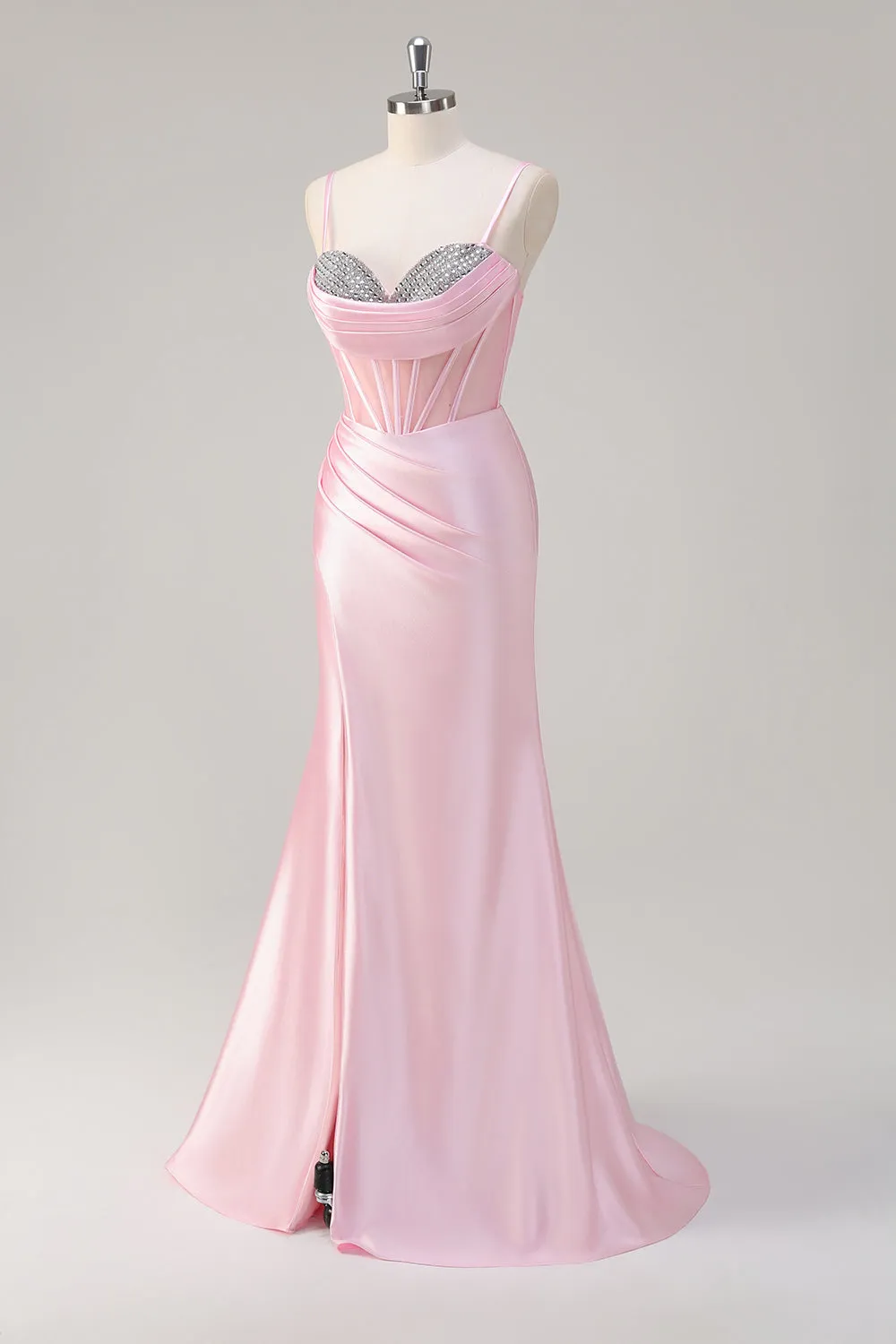 Pink Mermaid Spaghetti Straps Corset Prom Dress with Slit sold by Zapaka product image thumbnail 3