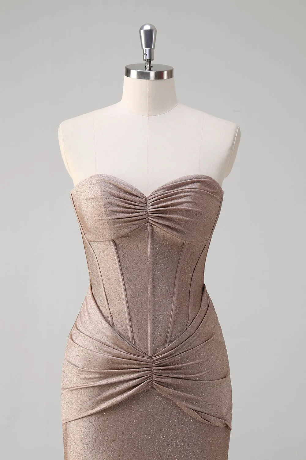 Khaki Mermaid Strapless Corset Pleated Prom Dress sold by Zapaka product image thumbnail 4