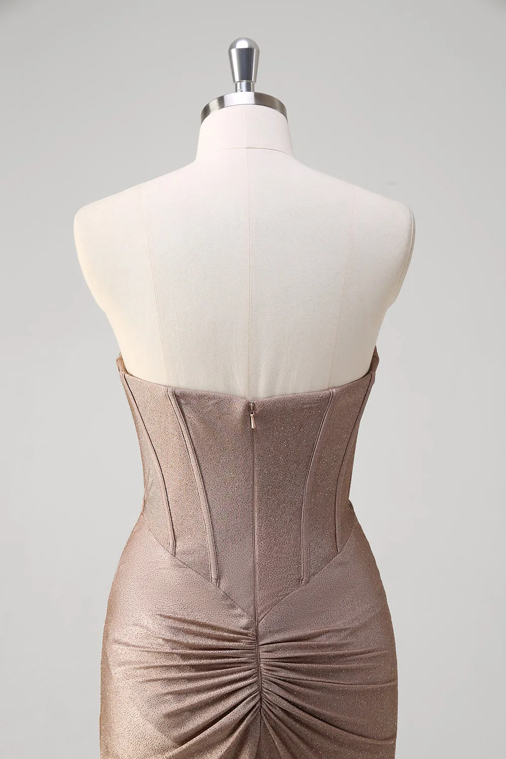 Khaki Mermaid Strapless Corset Pleated Prom Dress sold by Zapaka product image thumbnail 5