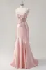 Sparkly Pink Mermaid Spaghetti Straps Corset Flowers Satin Long Prom Dress sold by Zapaka