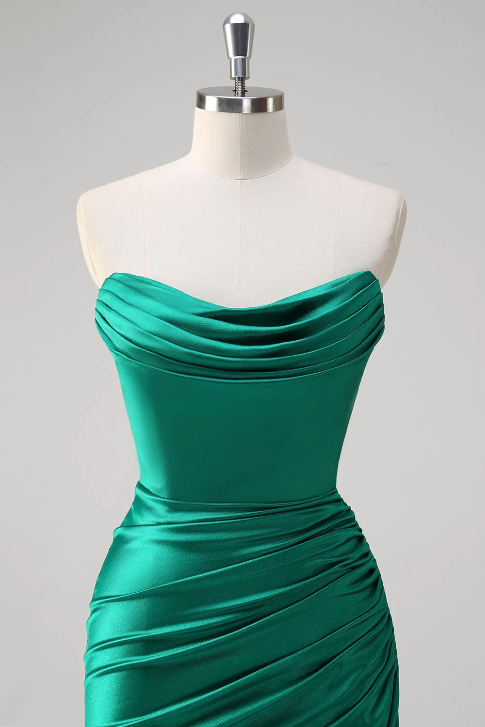 Green Mermaid Strapless Satin Ruched Long Prom Dress with Slit sold by Zapaka product image thumbnail 4