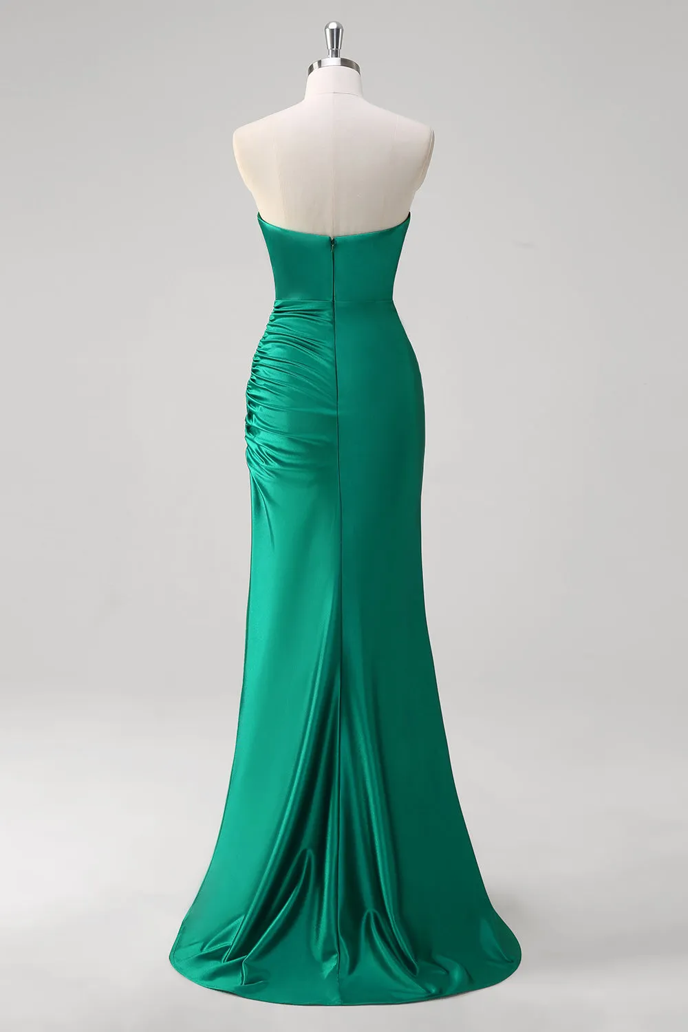 Green Mermaid Strapless Satin Ruched Long Prom Dress with Slit sold by Zapaka product image thumbnail 2