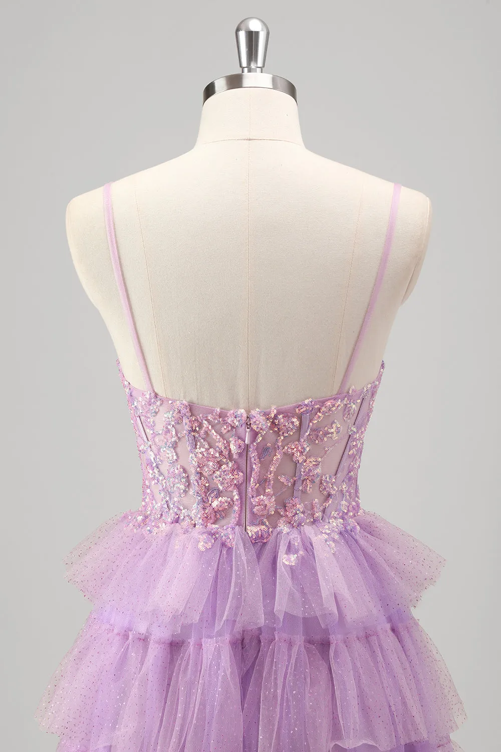 Sparkly A Line Tiered Lilac Sequins Prom Dress with Slit sold by Zapaka product image thumbnail 5