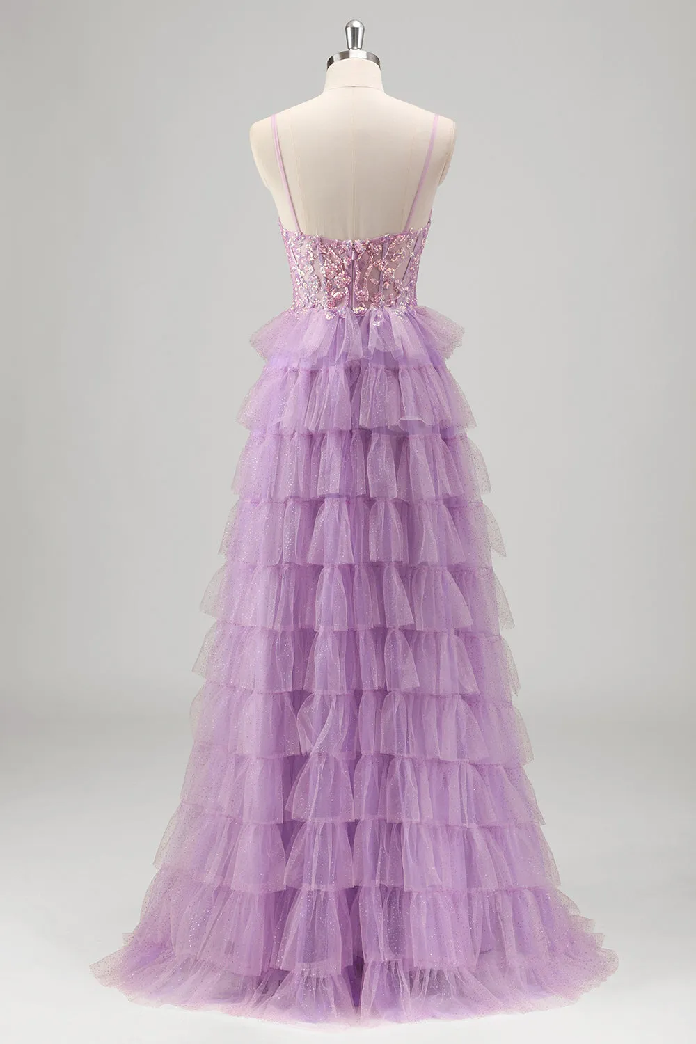 Sparkly A Line Tiered Lilac Sequins Prom Dress with Slit sold by Zapaka product image thumbnail 2