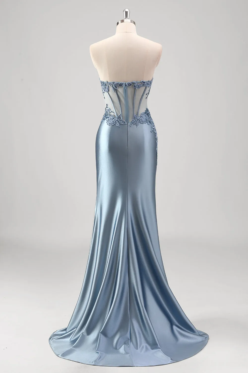 Sparkly Grey Blue Mermaid Beaded Strapless Metallic Prom Dress with Slit sold by Zapaka product image thumbnail 2