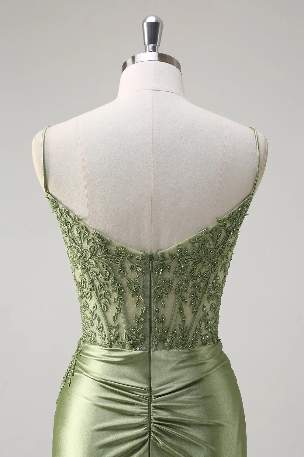 Green Mermaid Spaghetti Straps Pleated Corset Prom Dress sold by Zapaka product image thumbnail 4