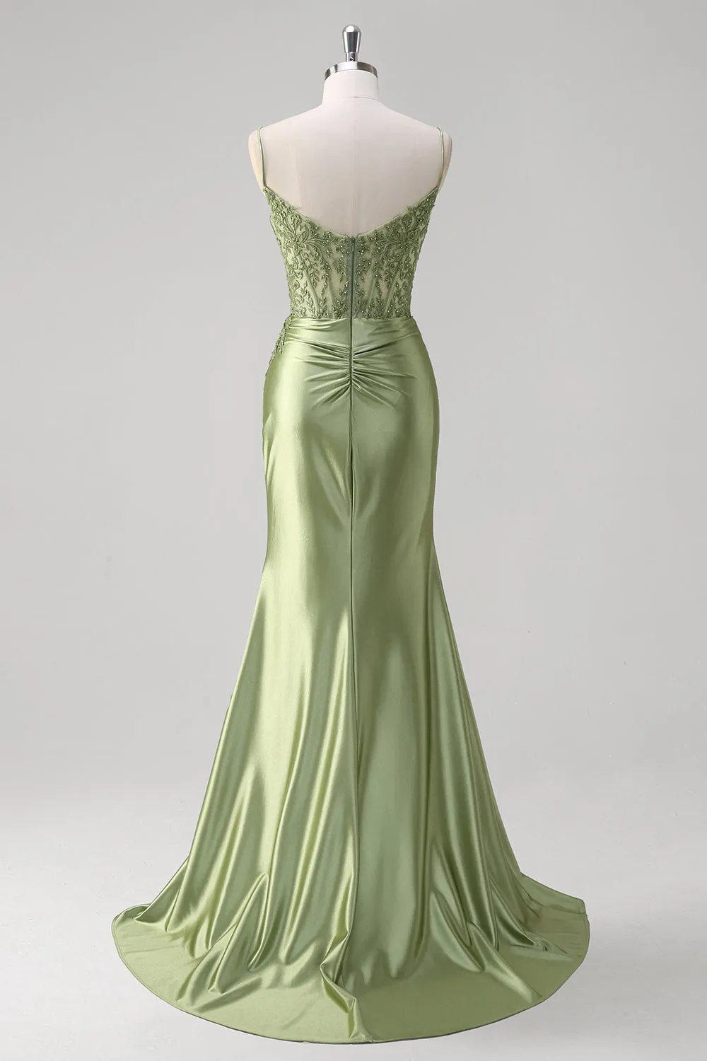 Green Mermaid Spaghetti Straps Pleated Corset Prom Dress sold by Zapaka product image thumbnail 2