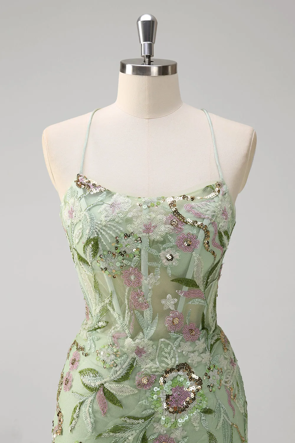 Green Mermaid Halter Corset Appliqued Long Prom Dress With Slit sold by Zapaka product image thumbnail 4