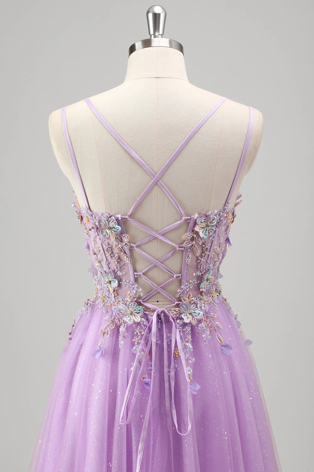 Sparkly Beaded Lilac Floral Appliques Corset Prom Dress sold by Zapaka product image thumbnail 5