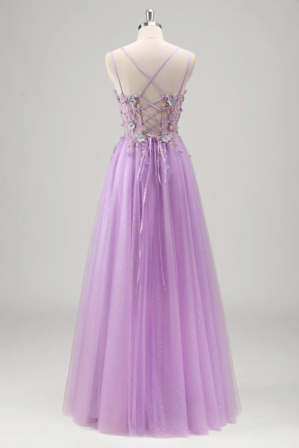 Sparkly Beaded Lilac Floral Appliques Corset Prom Dress sold by Zapaka product image thumbnail 2